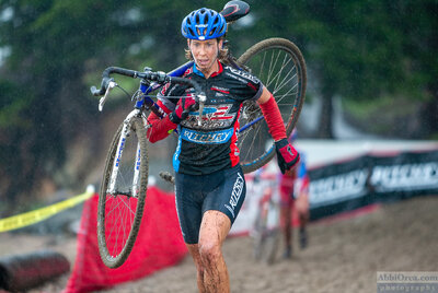Rachel Lloyd in sand section. CycloCross at Coyote Point (CCCP). 2003 — AbbiOrca cycling race photography