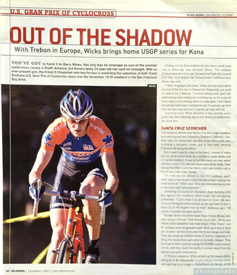 Barry Wicks VeloNews article. December 2005 — AbbiOrca published cycling photography